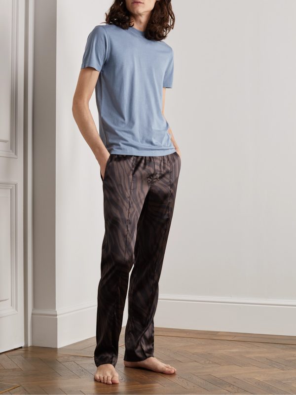 Straight-Leg Velvet-Trimmed Printed Silk-Blend Pyjama Trousers - OU Straight-Leg Velvet-Trimmed Printed Silk-Blend Pyjama Trousers - OU