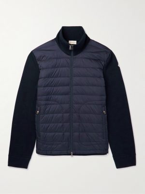 Slim-Fit Panelled Wool-Blend and Quilted Shell Down Zip-Up Cardigan Slim-Fit Panelled Wool-Blend and Quilted Shell Down Zip-Up Cardigan