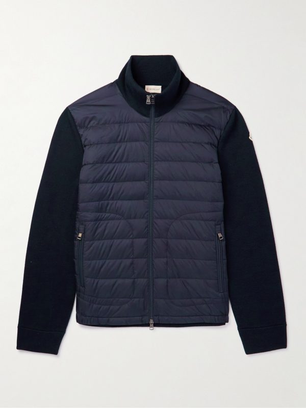 Slim-Fit Panelled Wool-Blend and Quilted Shell Down Zip-Up Cardigan
