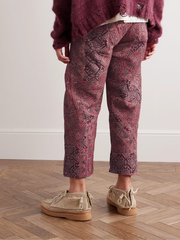 Straight-Leg Cropped Embroidered Printed Cotton Drawstring Trousers - BK Straight-Leg Cropped Embroidered Printed Cotton Drawstring Trousers - BK