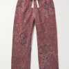 Straight-Leg Cropped Embroidered Printed Cotton Drawstring Trousers Straight-Leg Cropped Embroidered Printed Cotton Drawstring Trousers