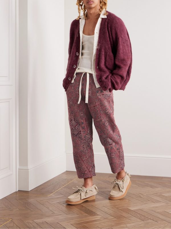 Straight-Leg Cropped Embroidered Printed Cotton Drawstring Trousers - OU Straight-Leg Cropped Embroidered Printed Cotton Drawstring Trousers - OU