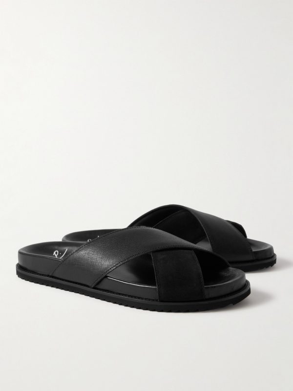 David Cross-Grain Leather and Suede Sandals - FR