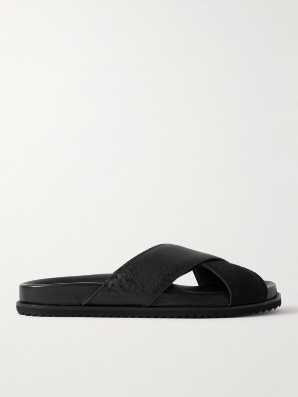 David Cross-Grain Leather and Suede Sandals