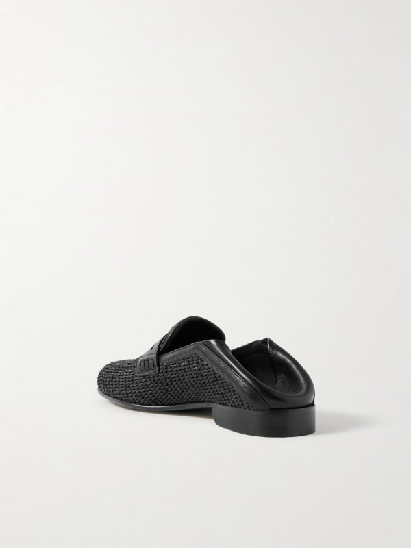 Padstow Collapsible-Heel Leather-Trimmed Raffia Loafers - BK