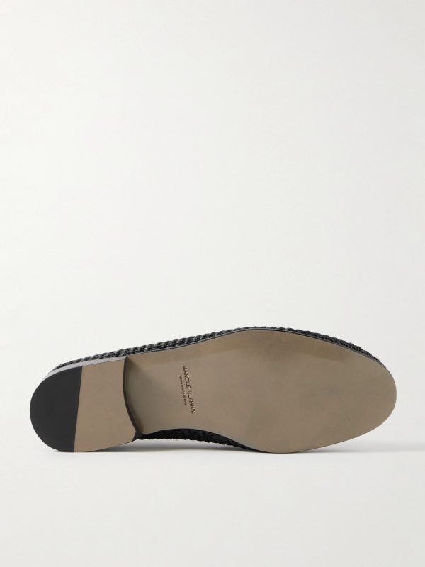 Padstow Collapsible-Heel Leather-Trimmed Raffia Loafers - E1