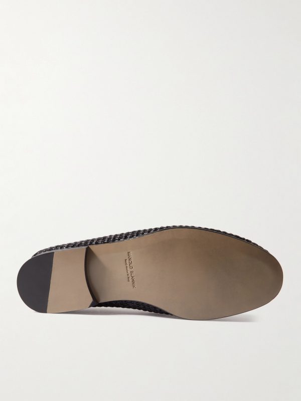 Padstow Collapsible-Heel Leather-Trimmed Raffia Loafers - E2