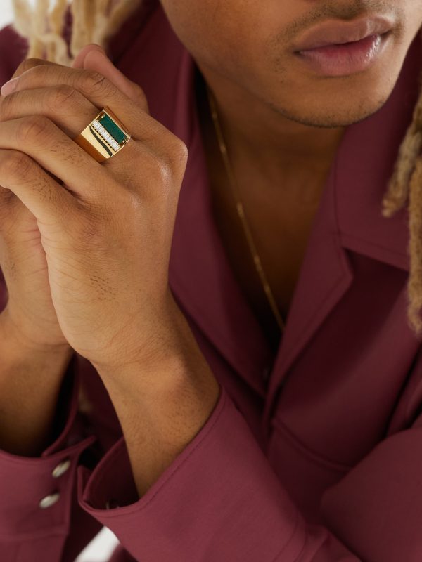 18-Karat Gold, Malachite and Diamond Ring - FR 18-Karat Gold, Malachite and Diamond Ring - FR