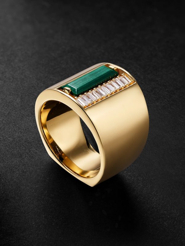 18-Karat Gold, Malachite and Diamond Ring 18-Karat Gold, Malachite and Diamond Ring