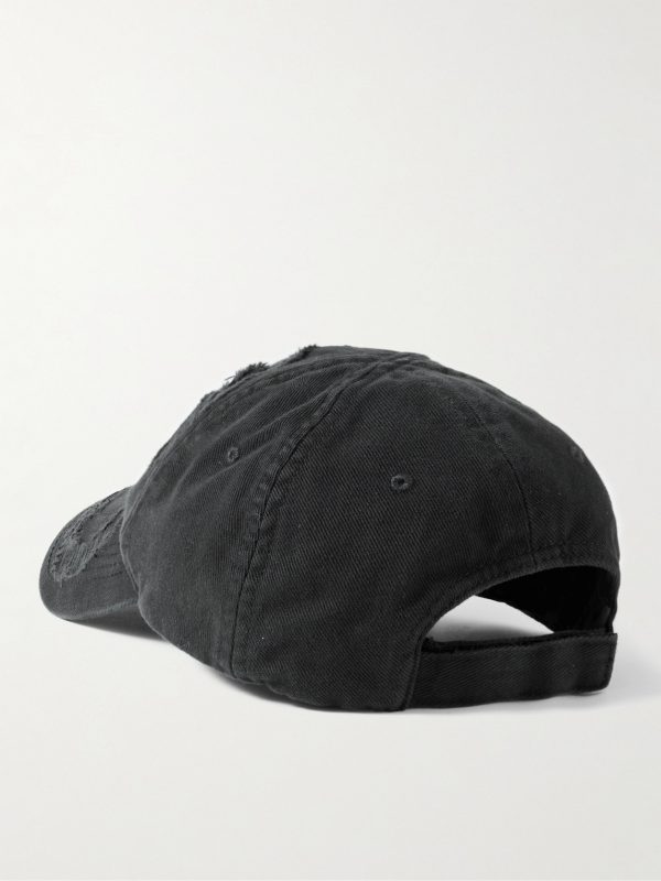 BB Distressed Logo-Embroidered Cotton-Twill Baseball Cap - BK BB Distressed Logo-Embroidered Cotton-Twill Baseball Cap - BK