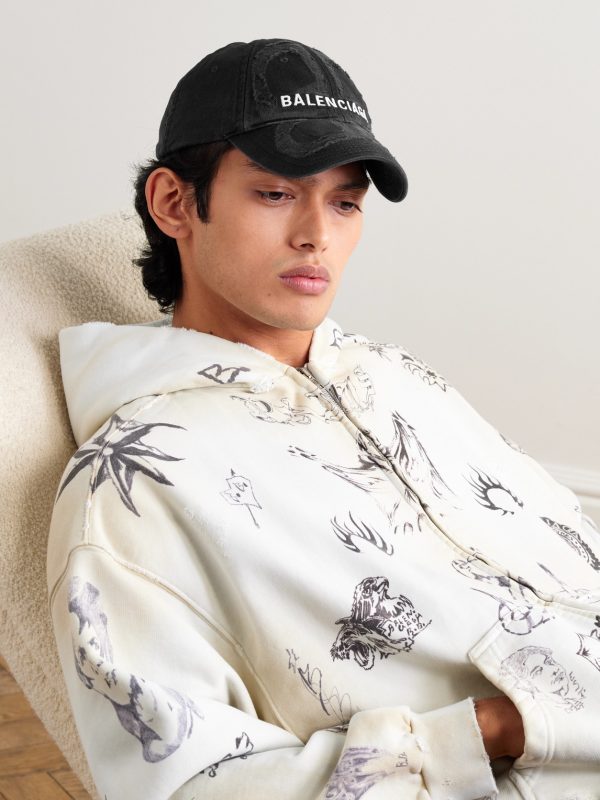 BB Distressed Logo-Embroidered Cotton-Twill Baseball Cap - OU BB Distressed Logo-Embroidered Cotton-Twill Baseball Cap - OU