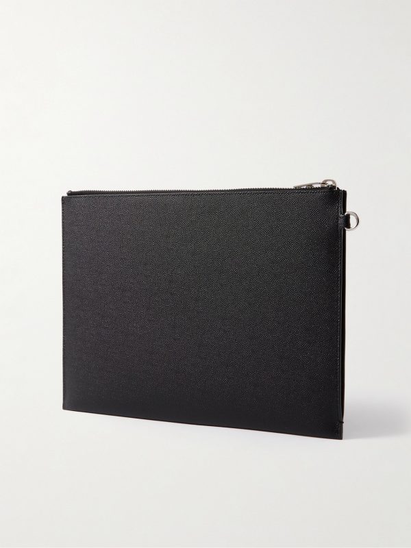 Pebble-Grain Leather Pouch - BK