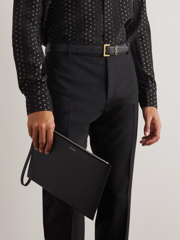 Pebble-Grain Leather Pouch - OU