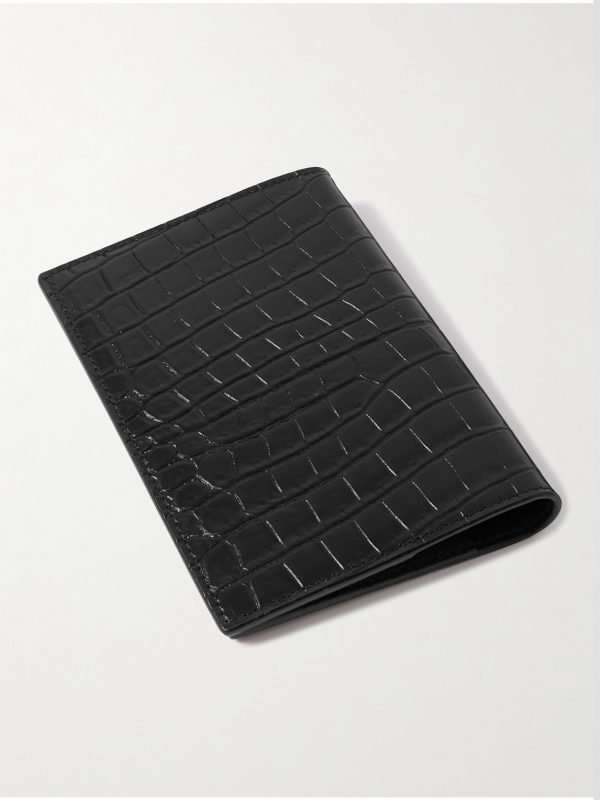 Cassandre Logo-Appliquéd Croc-Effect Leather Passport Cover - BK