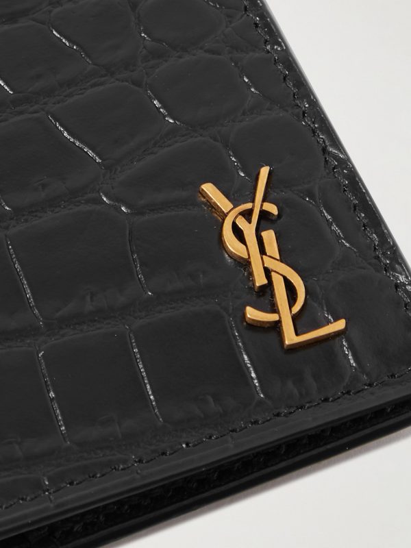 Cassandre Logo-Appliquéd Croc-Effect Leather Passport Cover - CU