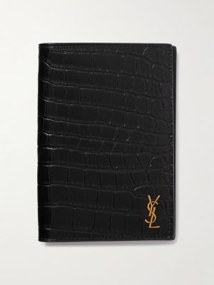 Cassandre Logo-Appliquéd Croc-Effect Leather Passport Cover Cassandre Logo-Appliquéd Croc-Effect Leather Passport Cover