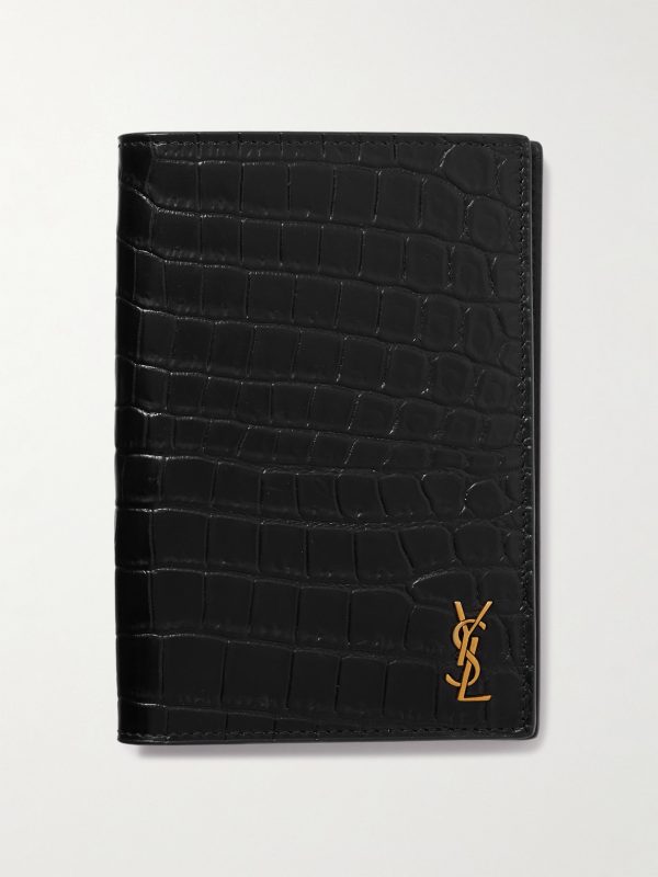 Cassandre Logo-Appliquéd Croc-Effect Leather Passport Cover
