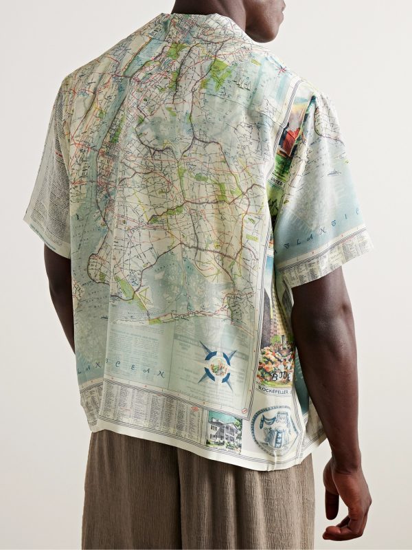 Camp-Collar Printed Silk Crepe de Chine Shirt - BK