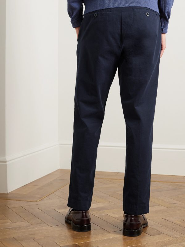 Tapered Pleated Garment-Dyed Cotton-Twill Trousers - BK