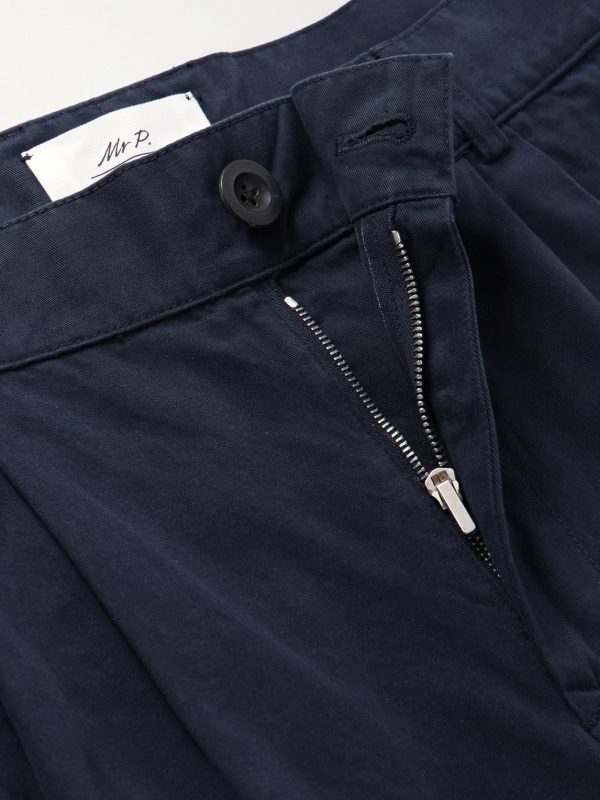 Tapered Pleated Garment-Dyed Cotton-Twill Trousers - E1