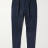 Tapered Pleated Garment-Dyed Cotton-Twill Trousers