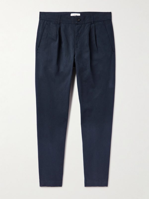 Tapered Pleated Garment-Dyed Cotton-Twill Trousers