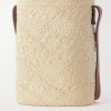 + Paula's Ibiza Leather-Trimmed Raffia Bucket Bag - BK + Paula's Ibiza Leather-Trimmed Raffia Bucket Bag - BK