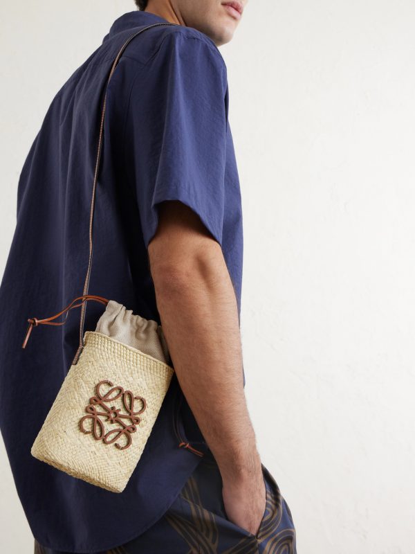 + Paula's Ibiza Leather-Trimmed Raffia Bucket Bag - FR + Paula's Ibiza Leather-Trimmed Raffia Bucket Bag - FR
