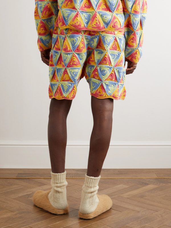Solar Straight-Leg Crocheted Cotton Drawstring Shorts - BK