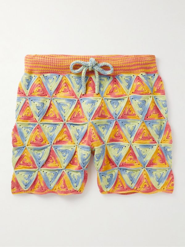 Solar Straight-Leg Crocheted Cotton Drawstring Shorts