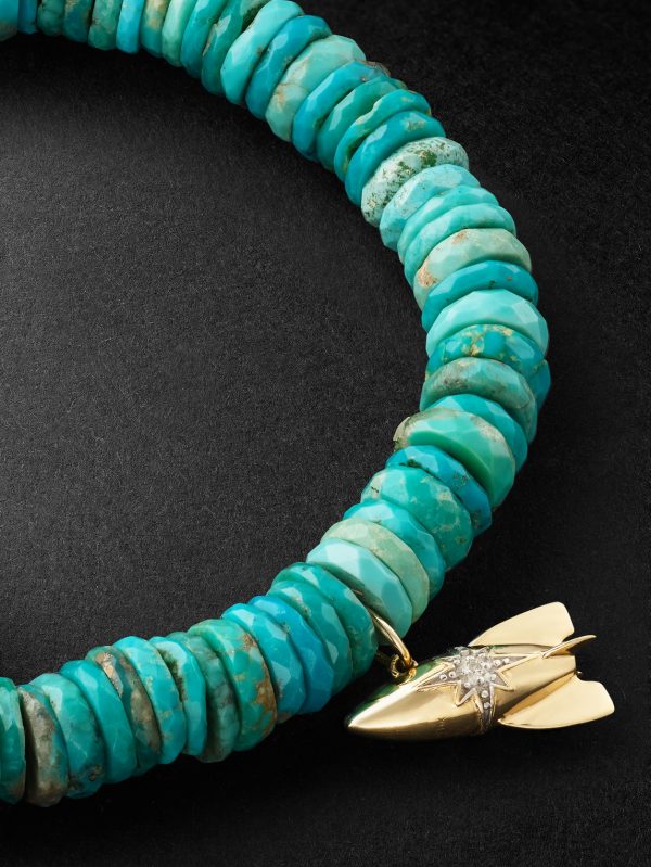 Rocket Charm Gold, Diamond and Turquoise Beaded Bracelet - CU Rocket Charm Gold, Diamond and Turquoise Beaded Bracelet - CU