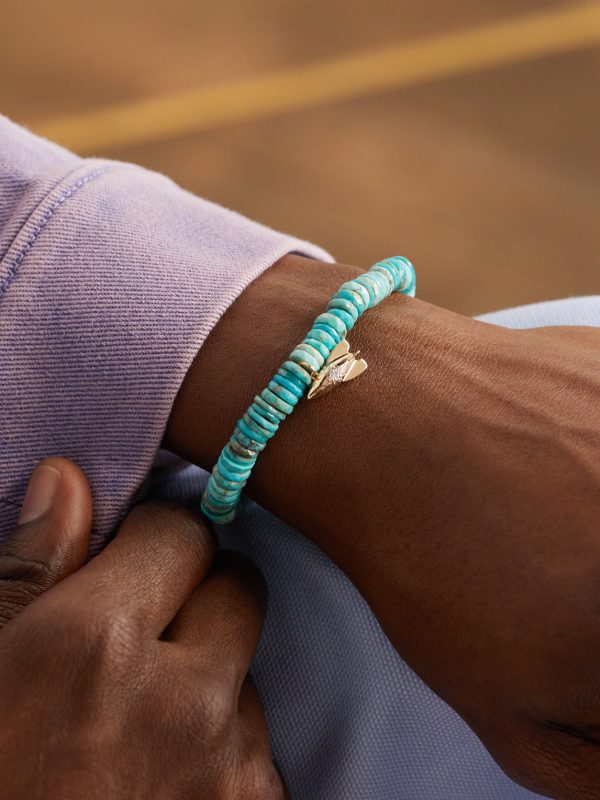 Rocket Charm Gold, Diamond and Turquoise Beaded Bracelet - FR Rocket Charm Gold, Diamond and Turquoise Beaded Bracelet - FR