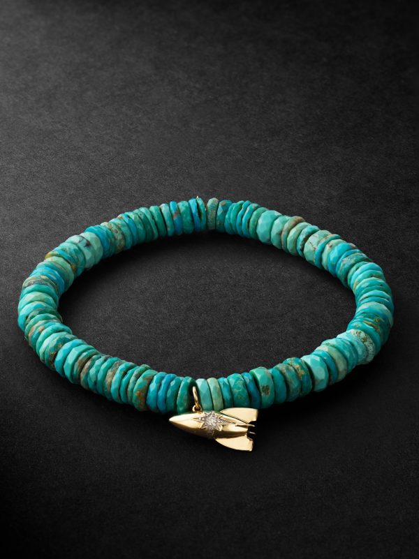 Rocket Charm Gold, Diamond and Turquoise Beaded Bracelet Rocket Charm Gold, Diamond and Turquoise Beaded Bracelet