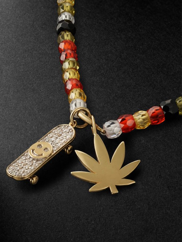 Skateboard Gold Diamond Beaded Necklace - CU