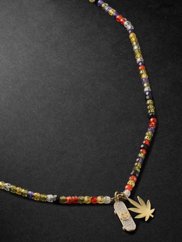 Skateboard Gold Diamond Beaded Necklace