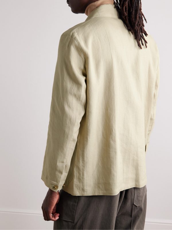 Unstructured Double-Breasted Washed-Linen Blazer - BK Unstructured Double-Breasted Washed-Linen Blazer - BK