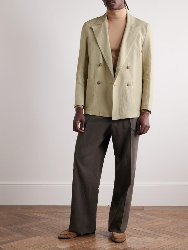 Unstructured Double-Breasted Washed-Linen Blazer - OU Unstructured Double-Breasted Washed-Linen Blazer - OU