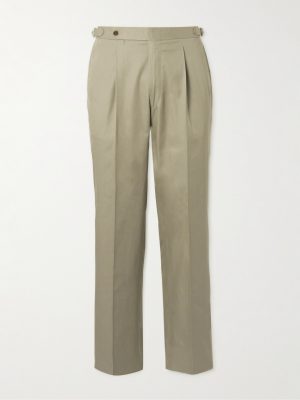 Tapered Pleated Cotton-Twill Trousers Tapered Pleated Cotton-Twill Trousers