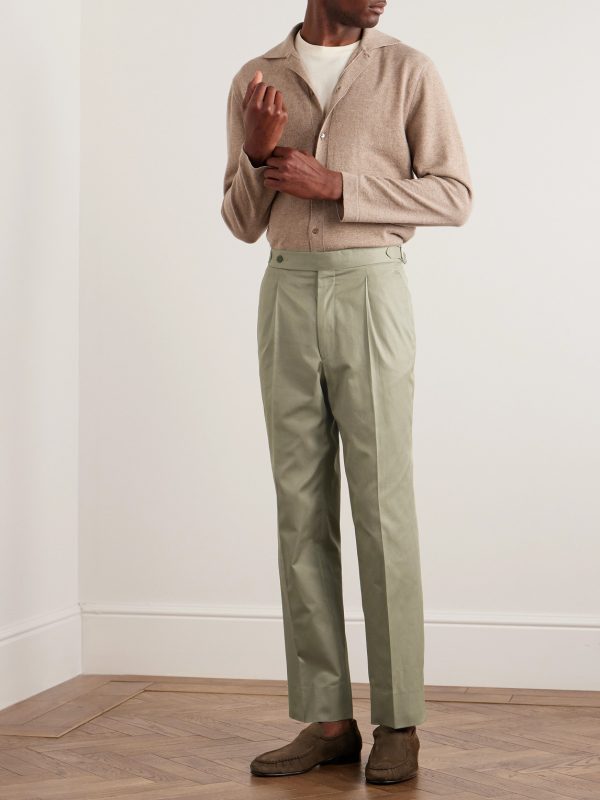Tapered Pleated Cotton-Twill Trousers - OU Tapered Pleated Cotton-Twill Trousers - OU