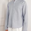 Grandad-Collar Linen and Cotton-Blend Half-Placket Shirt - FR Grandad-Collar Linen and Cotton-Blend Half-Placket Shirt - FR