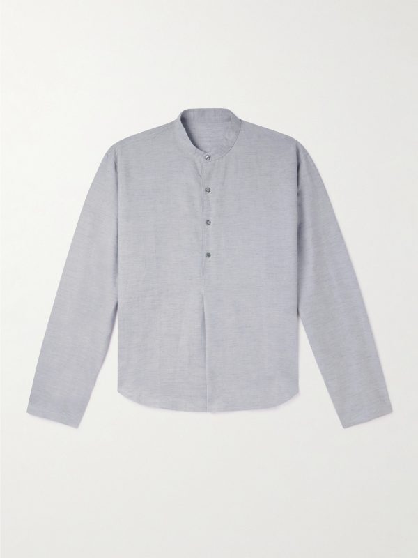Grandad-Collar Linen and Cotton-Blend Half-Placket Shirt Grandad-Collar Linen and Cotton-Blend Half-Placket Shirt