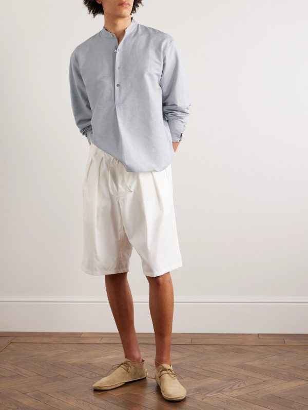 Grandad-Collar Linen and Cotton-Blend Half-Placket Shirt - OU Grandad-Collar Linen and Cotton-Blend Half-Placket Shirt - OU