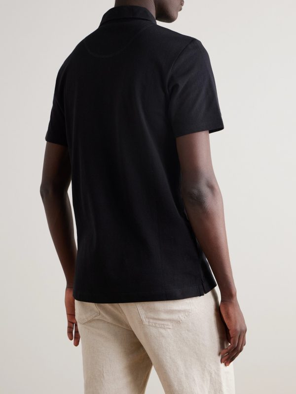 Riviera Slim-Fit Cotton-Mesh Polo Shirt - BK Riviera Slim-Fit Cotton-Mesh Polo Shirt - BK