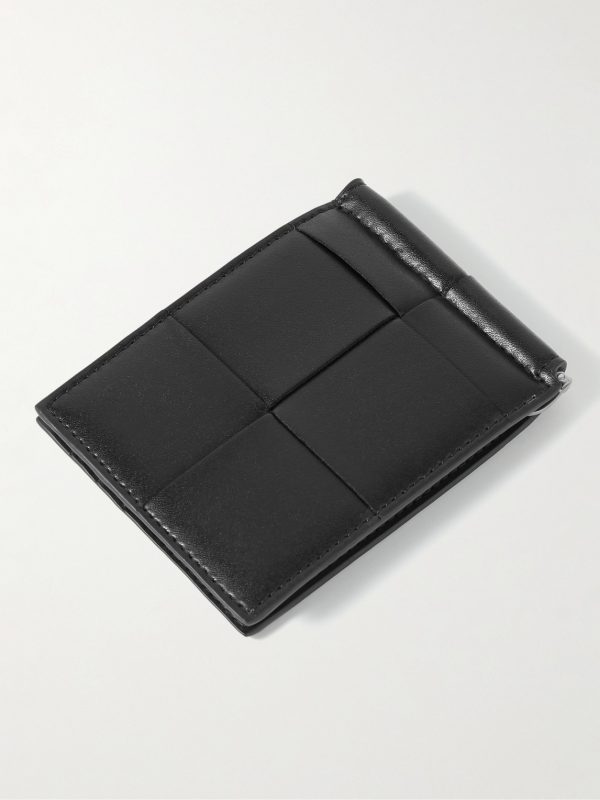 Cassette Intrecciato Leather Bifold Cardholder with Money Clip - BK Cassette Intrecciato Leather Bifold Cardholder with Money Clip - BK
