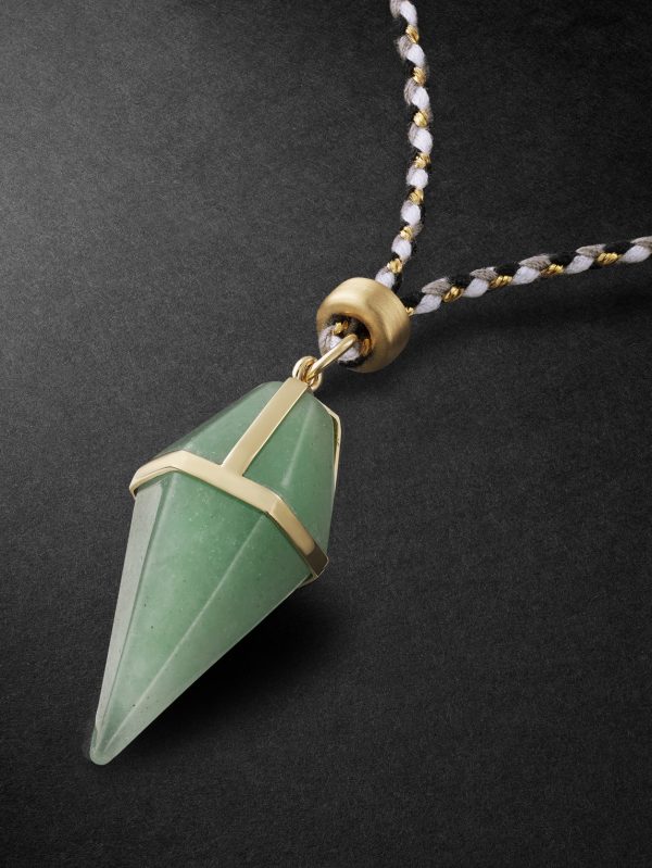 Gold, Aventurine and Cord Pendant Necklace - CU