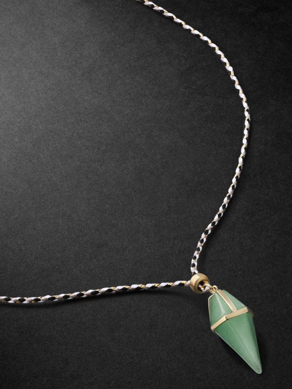 Gold, Aventurine and Cord Pendant Necklace