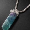 Hexagon White Gold, Fluorite and Diamond Necklace - CU Hexagon White Gold, Fluorite and Diamond Necklace - CU