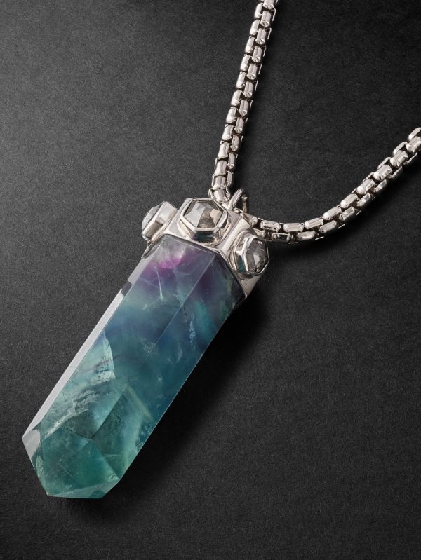 Hexagon White Gold, Fluorite and Diamond Necklace - CU Hexagon White Gold, Fluorite and Diamond Necklace - CU