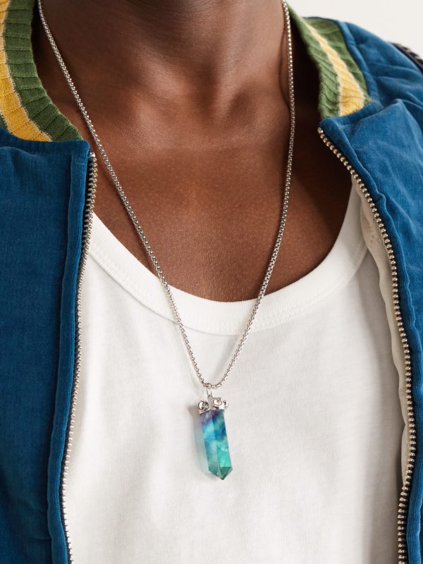 Hexagon White Gold, Fluorite and Diamond Necklace - FR Hexagon White Gold, Fluorite and Diamond Necklace - FR