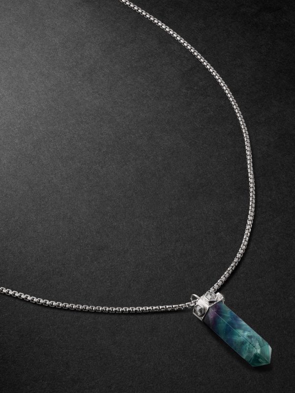 Hexagon White Gold, Fluorite and Diamond Necklace Hexagon White Gold, Fluorite and Diamond Necklace